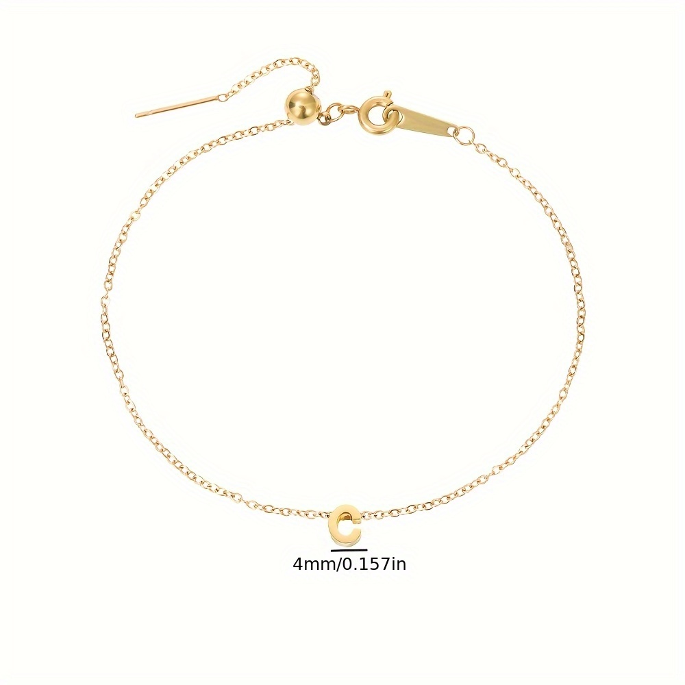 Golden Tone Stainless Steel Alphabet Bracelet Women Initial Charm Chain Link